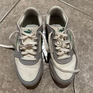 Puma womens White and Gray Sneakers with Green Accents